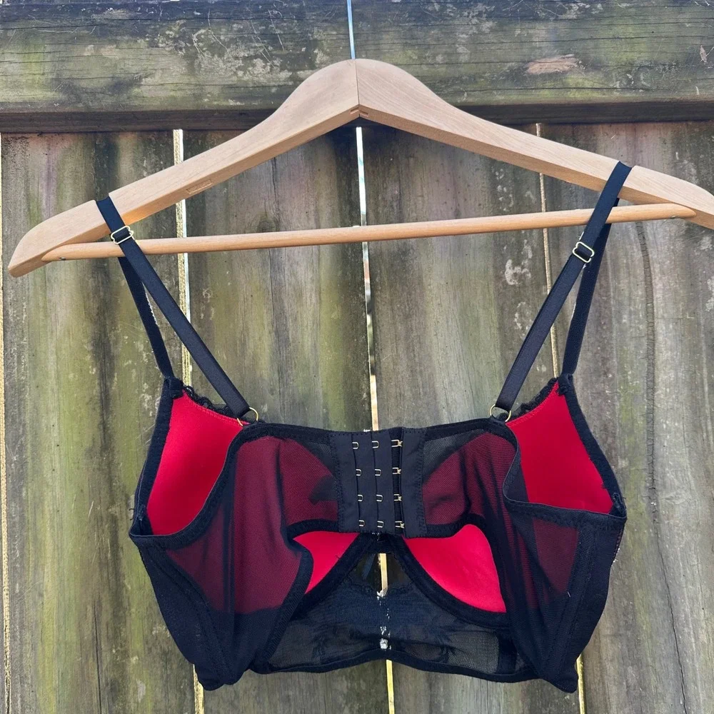 Daisy Fuentes Lace Corset Bra Bustier‎ Black Red Lined Underwire Size 36B